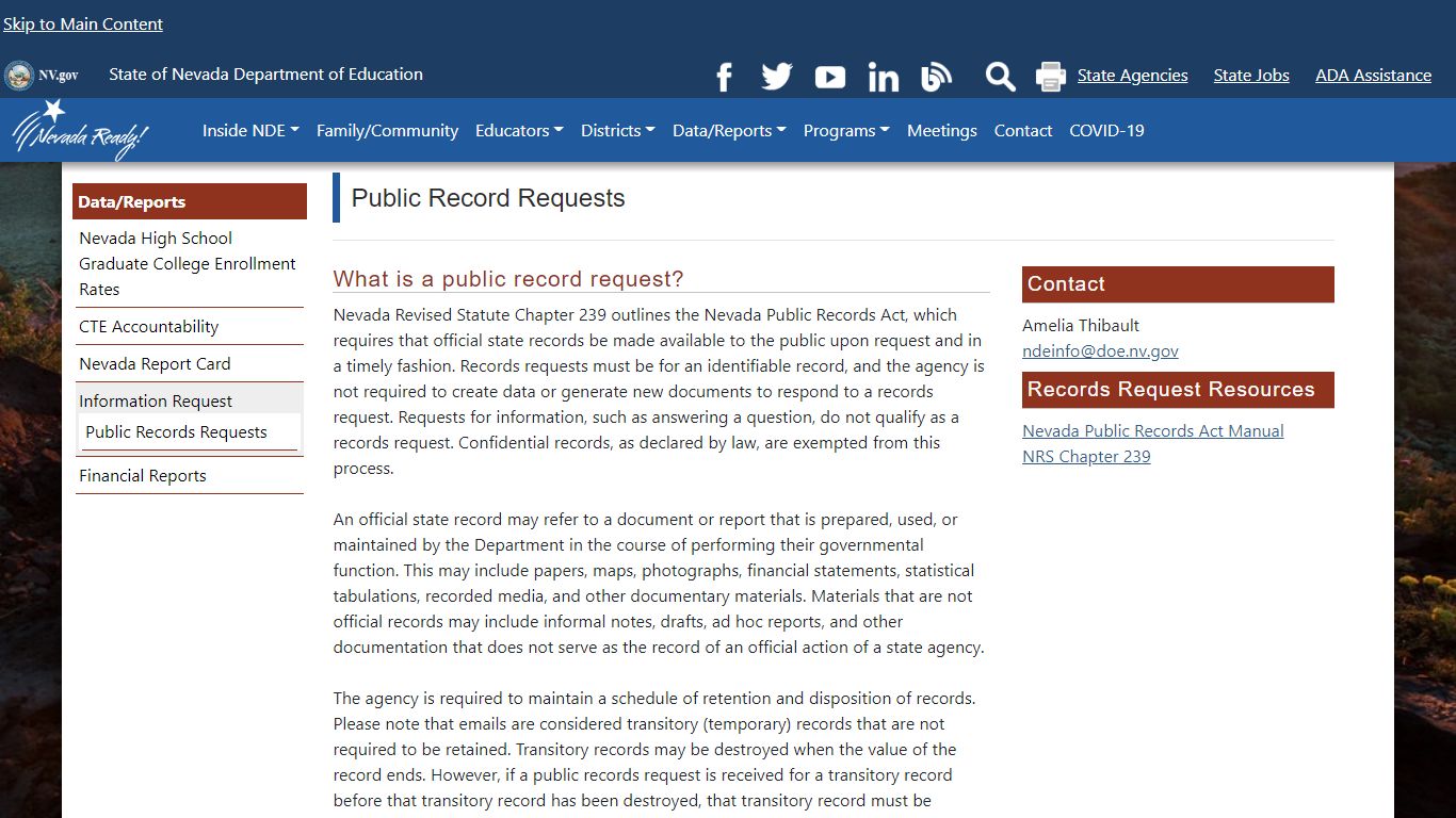 Public Records Requests - Nevada